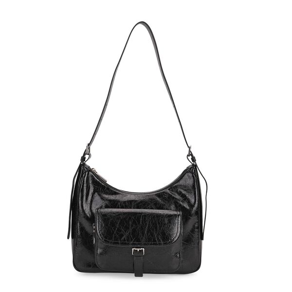 Schultertasche aus Echtleder mit Fronttasche, 28,5x9x25 cm, Schwarz image number 0