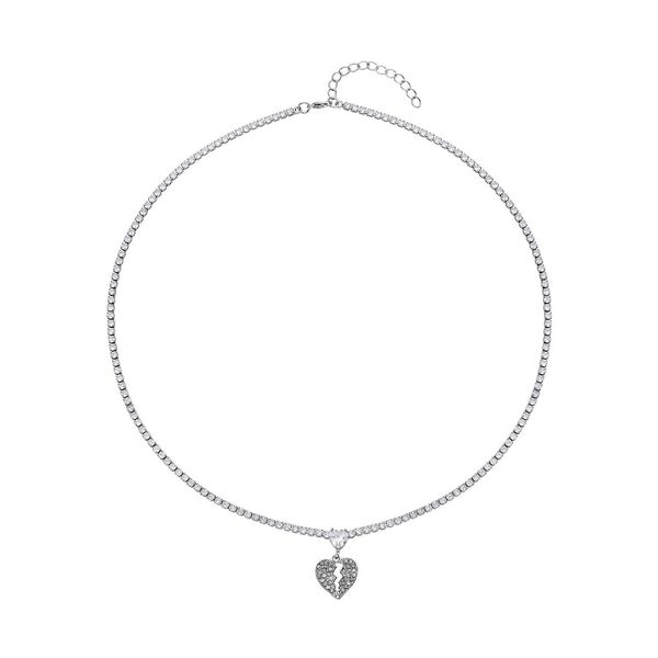 Wei&szlig;e Zirkonia und wei&szlig;e Kristall-Halskette, 50 cm - 8 ct.