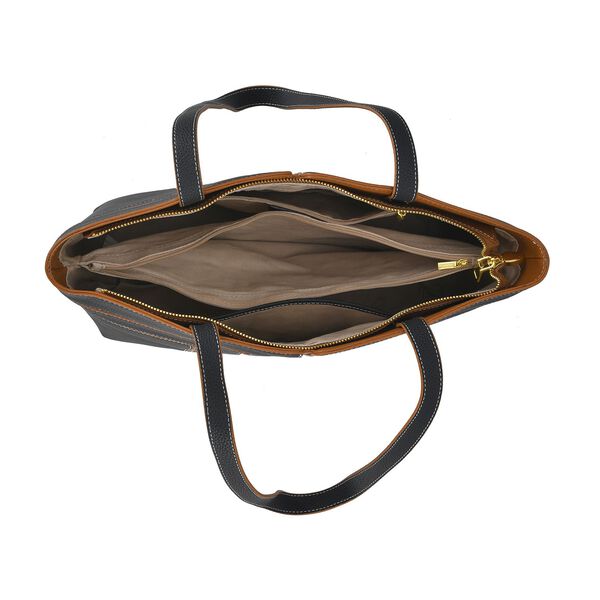 Echtleder Shopper, geometrisches Panel Design, 32x12x28, Schwarz image number 4