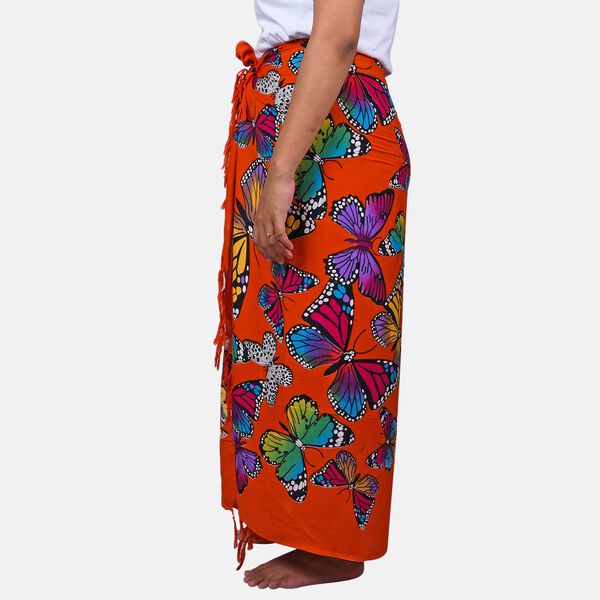 Bedruckter Sarong aus Viskose, Schmetterling Muster, Orange image number 2