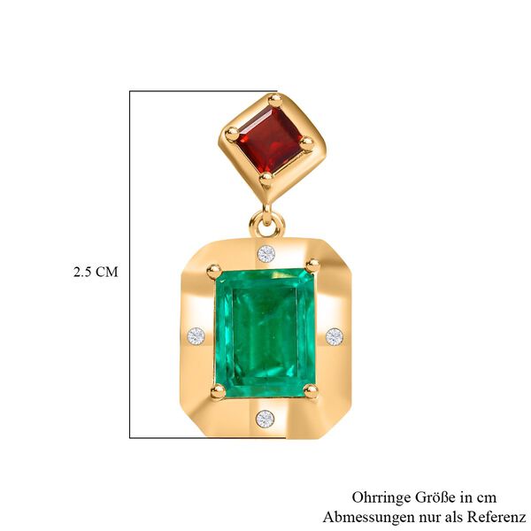 Smaragd-Quarz Triplette, Roter Granat Ohrringe 925 Silber 750 Gelbgold Vermeil ca. 7,12 ct. image number 7