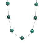 Malachit Halskette ca. 50 cm 925 Silber rhodiniert ca. 40.00 ct