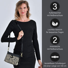Stylische Sling-Umh&auml;ngetasche mit  Zebramuster, Schwarz