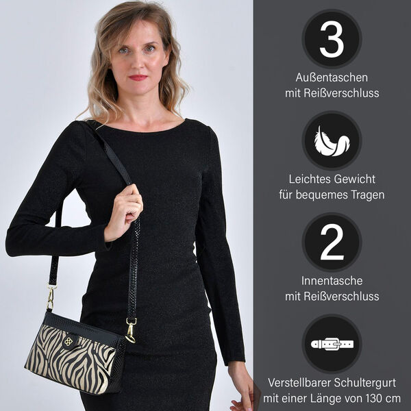Stylische Sling-Umh&auml;ngetasche mit  Zebramuster, Schwarz image number 3