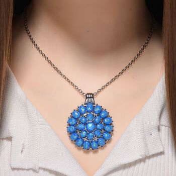 Simuliertes Hellblaues Opal Anh&auml;nger mit Kette ca. 50 cm + 5 cm Extender, 316L Edelstahl