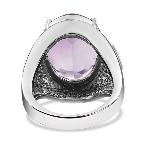 STATEMENT LOOK - Rose De France Amethyst (18 x 13 mm), Wei&szlig;er Zirkon Ring 316L Edelstahl (Gr&ouml;&szlig;e 18.00) ca. 11.72 ct image number 4