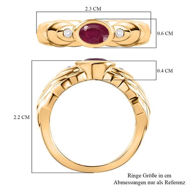 Afrikanischer Rubin (Fissure gefüllt), weißer Zirkon Ring, 925 Silber vergoldet (Größe 21.00) ca. 0.73 ct image number 7
