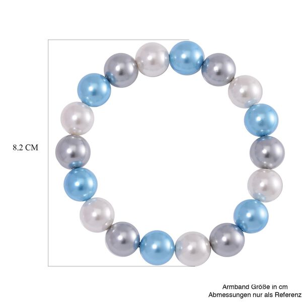 Blaues, silbernes und wei&szlig;es Muschelkernperlen-Armband image number 5