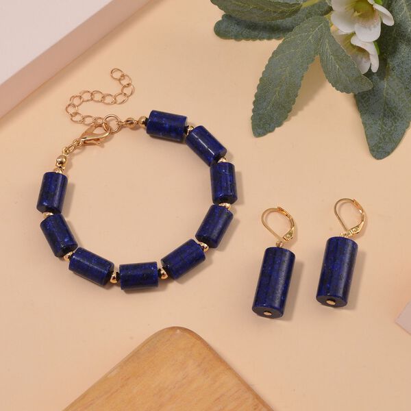 Lapislazuli Schmuckset  Legierung Standard gelb vergoldet ca. 91,40 ct. image number 2