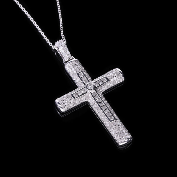 Weißer Diamant Kreuz Anhänger mit 45cm Kette - 0,98 ct. image number 5