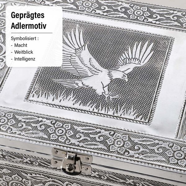 Satz von 4 handgefertigten Aluminiumboxen mit Adler-Motiv, Größen von 24x17x9 bis 13x6,5x3 cm image number 4