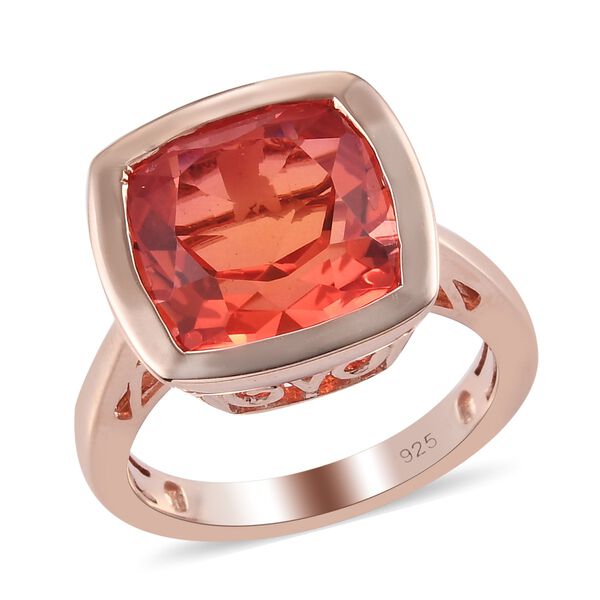 Padparadsha Triplett Quarz Solit&auml;r Ring 925 Silber Rose Gold-&Uuml;berzug image number 4
