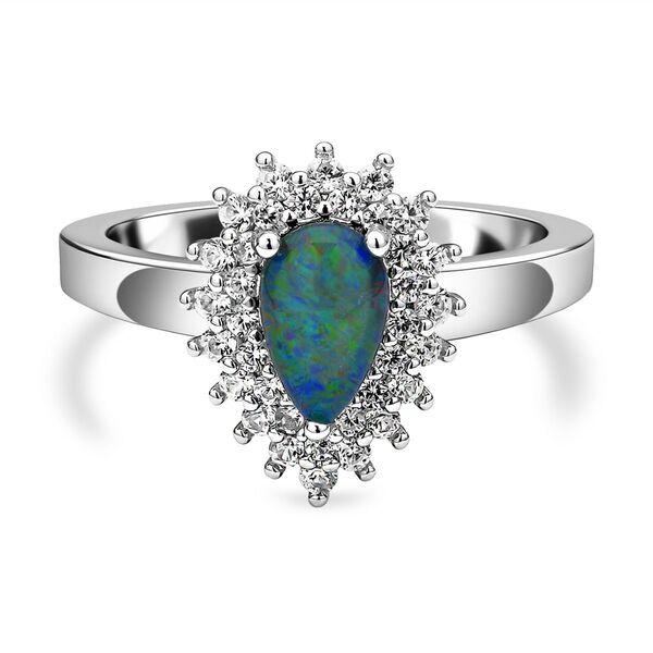 Boulder Opal Triplett und Zirkon-Halo-Ring - 1,29 ct. image number 0