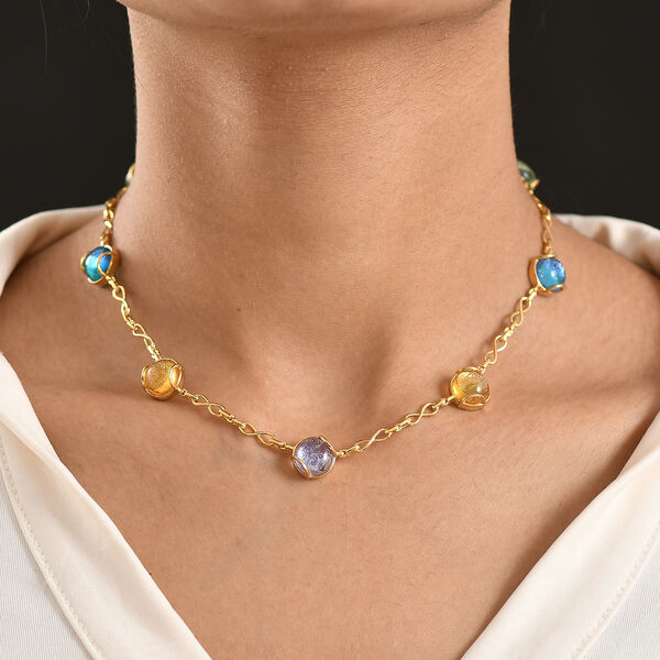 GP - Mehrfarbiges Murano aus Italien, Kanchanaburi Blauer Saphir Halskette ca. 45 cm 925 Silber 750 Gelbgold Vermeil image number 3