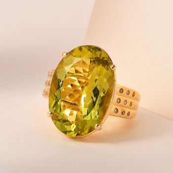 Ouro Verde-Quarz, wei&szlig;er Zirkon Ring, 925 Silber vergoldet (Gr&ouml;&szlig;e 17.00) ca. 16.64 ct