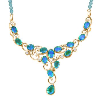 Pfau Quarz Triplett, blaue Apatit und Zirkon-Halskette, 45 cm - 57,03 ct.