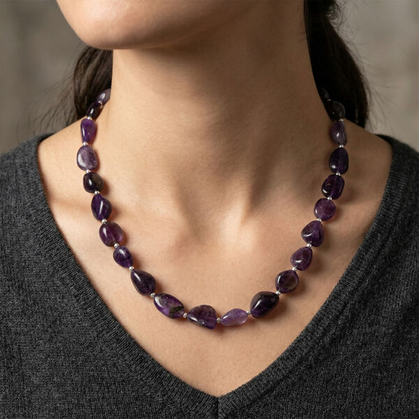 Afrikanischer Amethyst Halskette ca. 45 cm Nickelfreies Messing platiniert ca. 320.00 ct image number 3