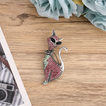 Mehrfarbige Kristall-Brosche, Katze