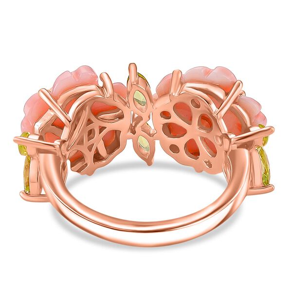 D'Joy Nat&uuml;rliche Rosa K&ouml;nigsmuschel Perle (12X12), Rosa Amethyst, Peridot Ring 925 Silber Ros&eacute;gold Vermeil (Gr&ouml;&szlig;e 21.00) image number 4
