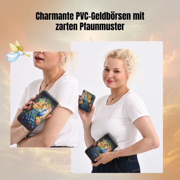 2-teiliges Geldbörsen-Set mit Pfauenmuster, 18x2,5x10 cm und 11x2,5x9 cm image number 2