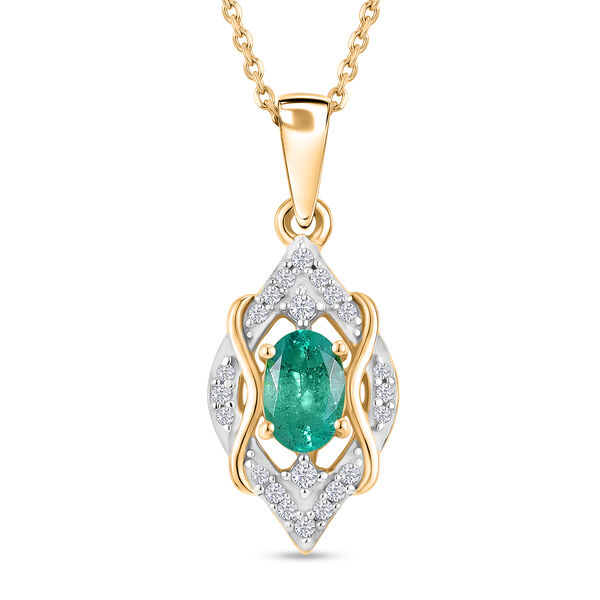 D'Joy AAA Kagem Sambischer Smaragd, Wei&szlig;er Zirkon Schmuckset ca. 50 cm 925 Silber 750 Gelbgold vermeil ca. 0.63 ct