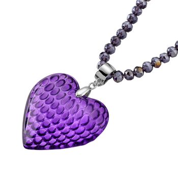 2er Set - Lila Herz Anh&auml;nger und beads Halskette mit  Varioclip-Verschluss, ca. 50 cm