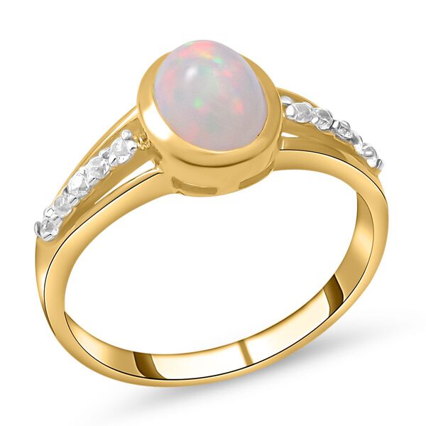 Natürlicher, äthiopischer Opal und weißer Zirkon-Ring, 925 Silber vergoldet  ca. 1,05 ct image number 2