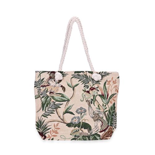 Gewebte Jutetasche mit buntem Blumenmuster, Maße: 42x34xx37cm, Schwarz