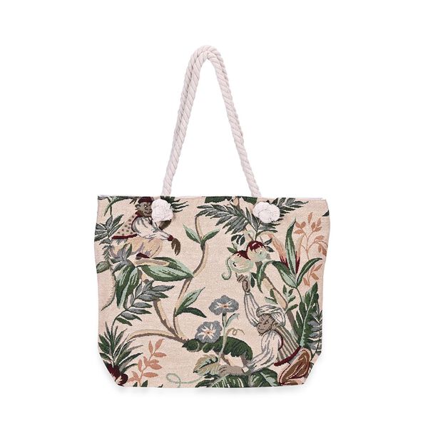 Jacquardgewebte Tasche aus Jute mit Futter, Reißverschluss und verstellbarer Kordel Riemen, 42x37x34 cm, Affenmuster image number 0