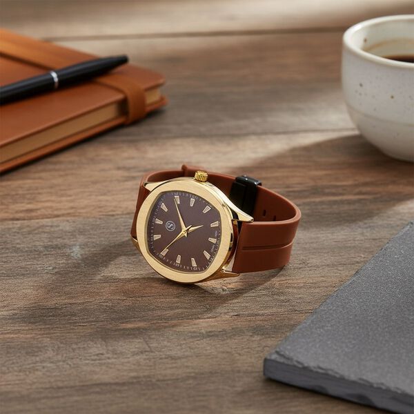 STRADA - Armbanduhr Legierung, goldfarben, Zifferblatt Braun-Hydraulic, 3 ATM wasserdicht image number 2