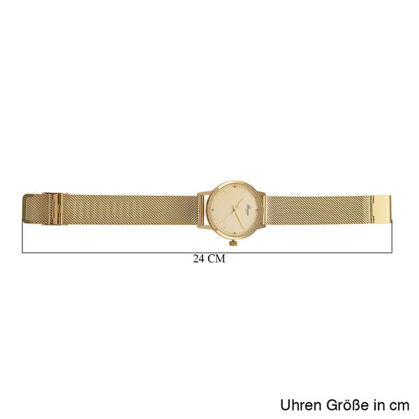GENOA TIME - V2 Automatik Armbanduhr, Geh&auml;use 316 Edelstahl Sonnenschein Zifferblatt mit wei&szlig;em Diamant Edelstahl Mesharmband goldfarben image number 9