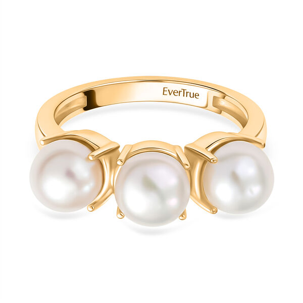 EverTrue wei&szlig;er S&uuml;&szlig;wasser Perle Trilogie-Ring in Goldton