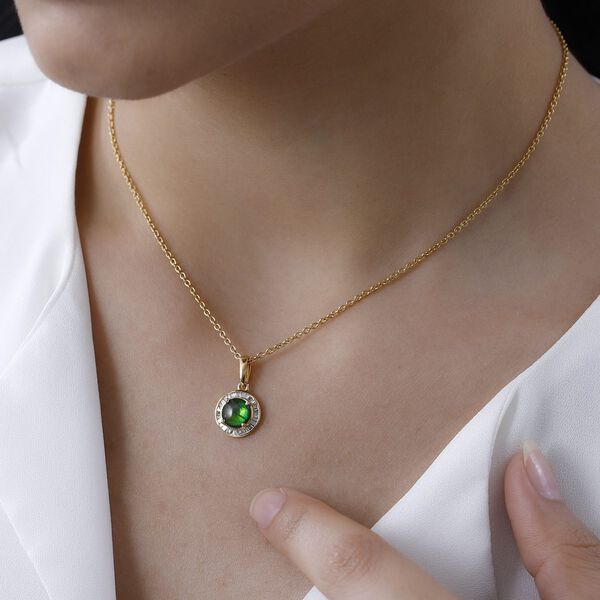 Kanadische Ammolit und weißer Diamant Anhänger, 925 Silber vergoldet, ca. 1.30 ct image number 2