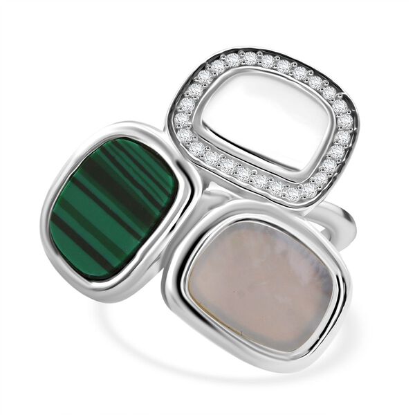 Malachit, Perlmutt und weißer Zirkonia Ring image number 0