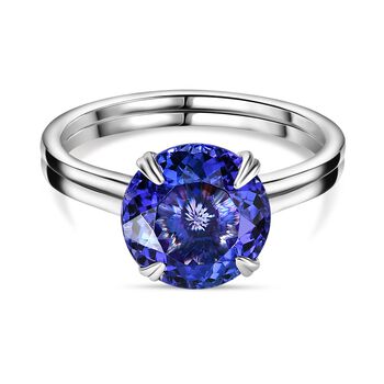 AAAA Tansanit, Wei&szlig;er Diamant Ring 950 Platin (Gr&ouml;&szlig;e 18.00) ca. 4.88 ct
