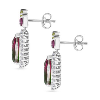D'Joy Wassermelonen Triplett Quarz, Rhodolith Granat, Peridot und Zirkon Ohrringe - 5,27 ct.