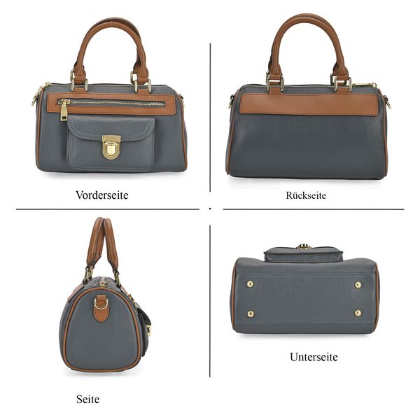 Crossbody Tasche aus 100% echtem Leder mit gemustertem Schulterriemen, 25,5x13x13,5cm, Blaugrün image number 5