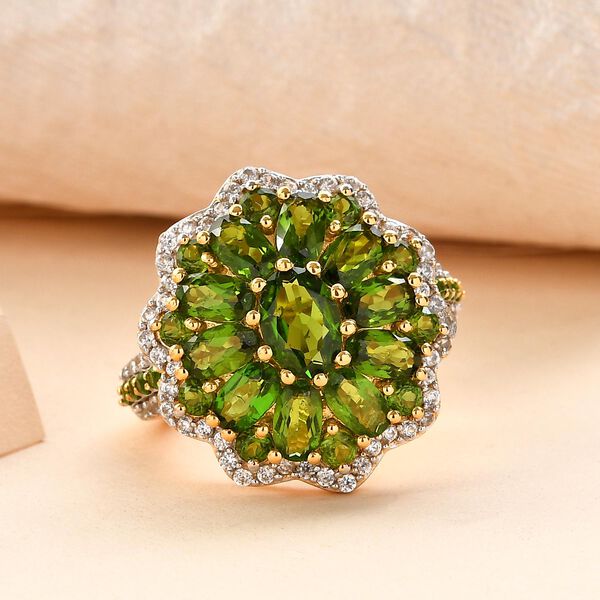 Nat&uuml;rlicher Chromdiopsid-Ring, 925 Silber Gelbgold Vermeil  ca. 4,63 ct image number 2