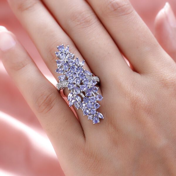 Floraler Tansanit und Zirkon-Cluster-Ring - 5,25 ct. image number 3