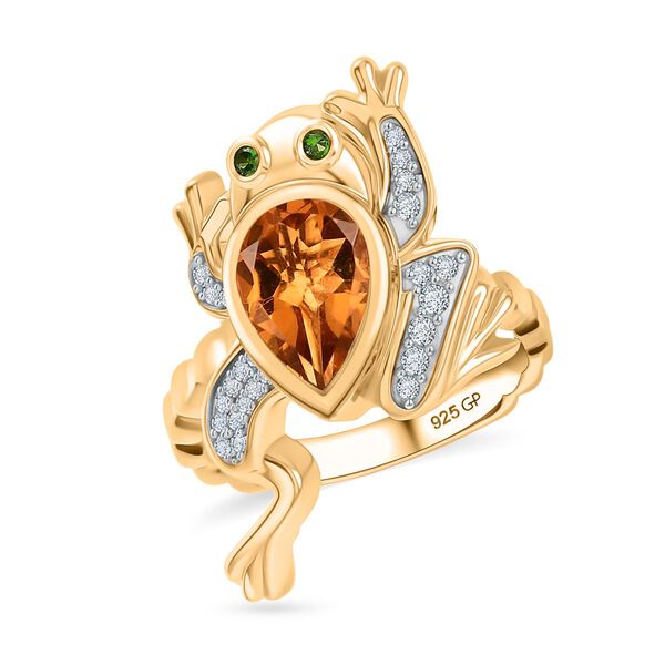 GP - Serra Gaucha Citrin, Weißer Zirkon Ring 925 Silber 750 Gelbgold Vermeil (Größe 17.00) ca. 1,86 ct image number 4