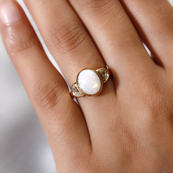Natürlicher, äthiopischer Opal und Zirkon-Ring, 925 Silber Gelbgold Vermeil  ca. 2,48 ct image number 3