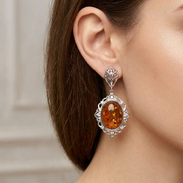 Nat&uuml;rlicher Baltischer Bernstein filigran Ohrringe 925 Silber image number 2