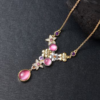 Zweifarbige Maulbeer Mondstein und Multi-Edelstein-Halskette, 45cm - 5,37 ct.