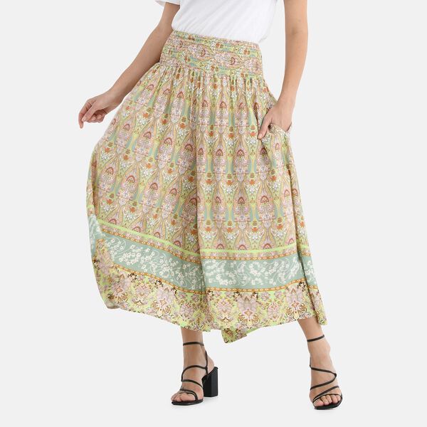 Gesmokte Taillen-Culottes mit Damastmuster, Einheitsgr&ouml;&szlig;e, Gr&uuml;n-Rot image number 2