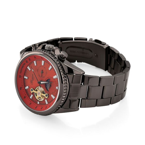 GENOA TIME Bicolor Armbanduhr, Edelstahlarmband, 42mm Geh&auml;use, Schwarz Rot image number 5