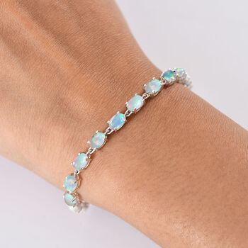AA nat&uuml;rliches, &auml;thiopisches Welo Opal und Labor Diamant 19cm Armband, 925 Silber rhodiniert - 6,88 ct.