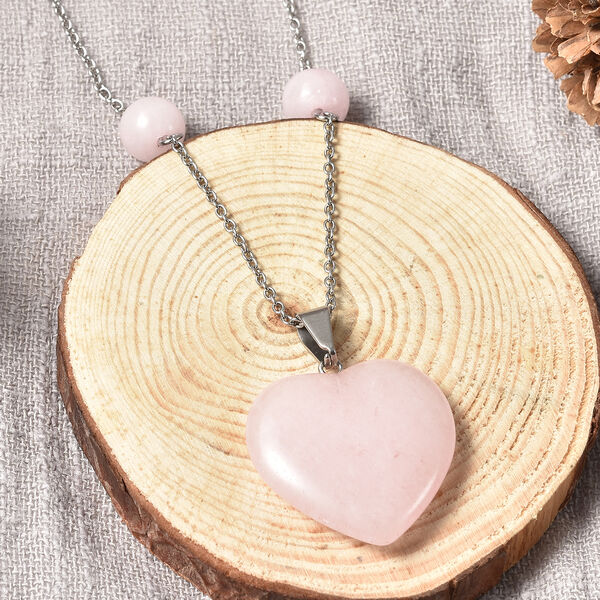Rosenquarz Herz-Halskette in Silberton, 58,00 ct. image number 1
