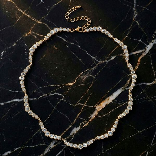 Wei&szlig;e Kristall 50+5cm Halskette in Goldton image number 1