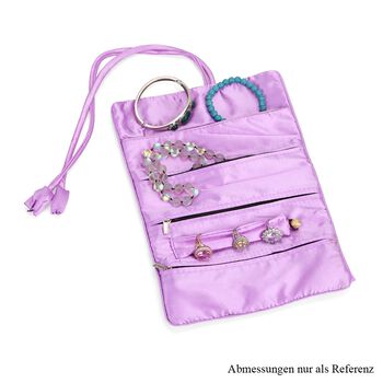 Schmuckorganizer aus Satin mit Stickerei und 5 Premium-Poliert&uuml;chern, 20x9cm, Lavendel