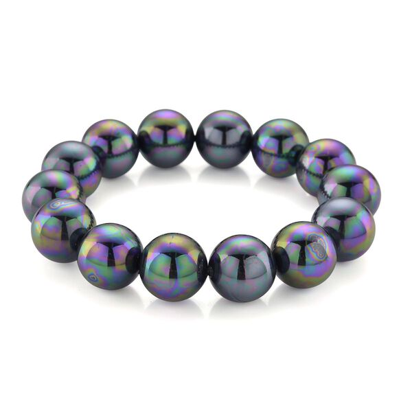 Pfau Muschelkernperle flexibles Armband, 18 cm image number 0